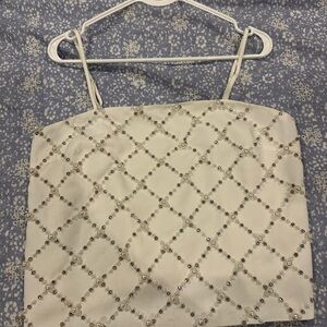 Elegant Open Back White Beaded Women's Top